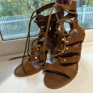 Charlotte Russe strappy tan brown block heels